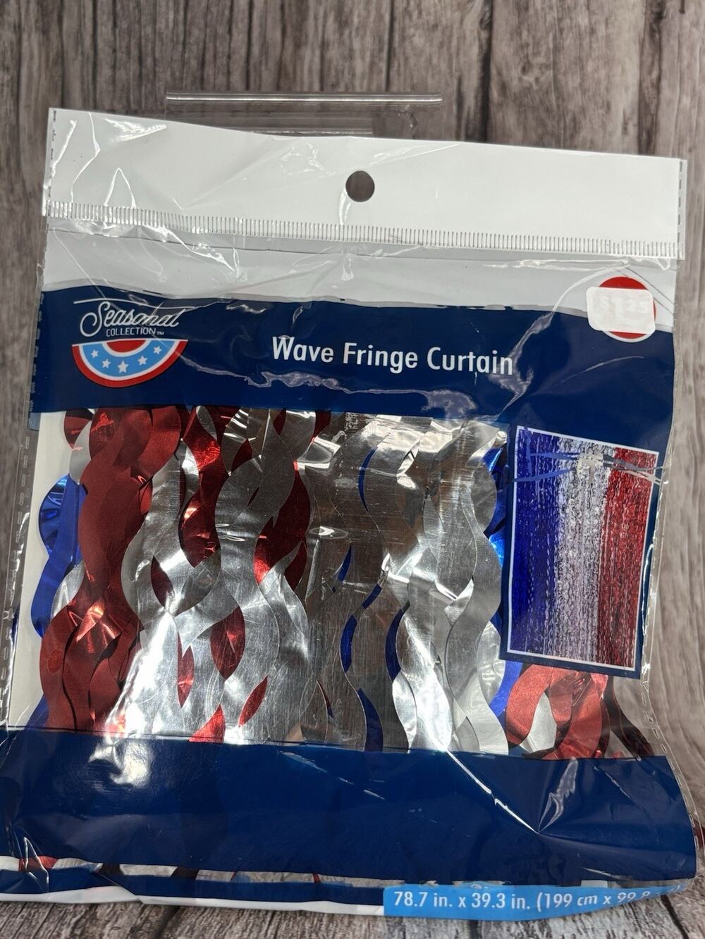 Shiny Wave Metallic Tinsel Foil Fringe Curtains 78.7” x 39.3” Red/Silver/Blue